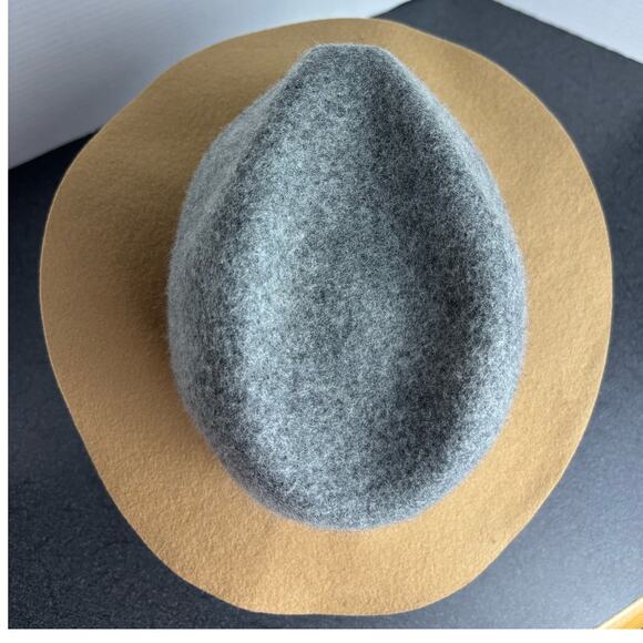 Renee's NYC Gray & Camel Color Block 100% Wool Fedora Rancher - Picture 5 of 7